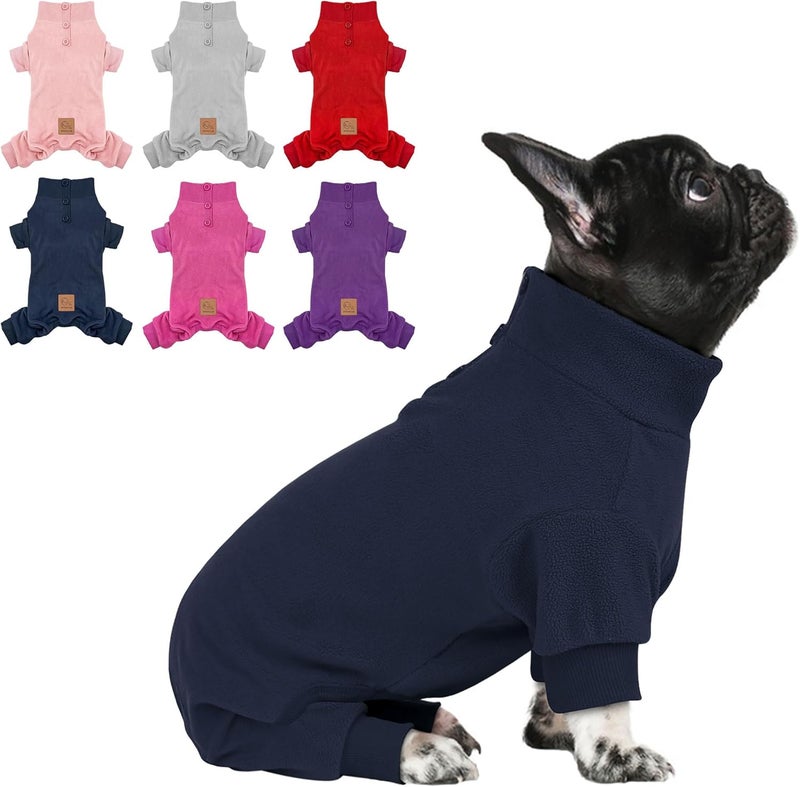 cyeollo Store Dog Pajamas Fleece Pjs Thermal Stretchable Dog Onesie Winter Jumpsuit for Small Dogs Warm Pet Cold Weather Coats, Navy M - Image 1